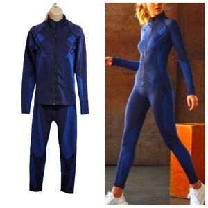Kimberly C Sporty 2-Piece Matching Zip-Up Active Jacket Leggings Set Blue Medium